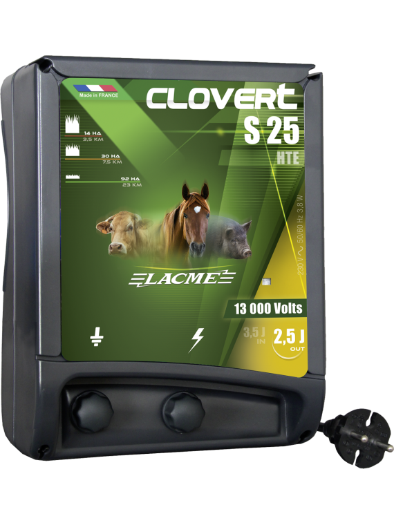 ELECTRIFICATEUR CLOVERT S25 SUR SECTEUR BOVINS / CHEVAUX / PORCS