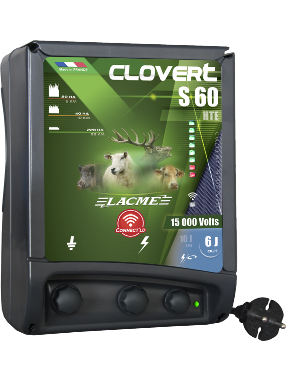 ELECTRIFICATEUR CLOVERTS S60 CONNECT'LD SUR SECTEUR SANGLIERS /GRANDS GIBIERS / MOUTONS / BOVINS